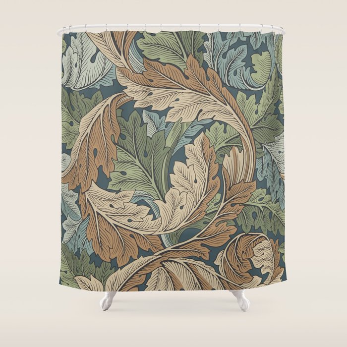 William Morris Acanthus Leaves Slate Blue Thyme Vintage Pattern Shower Curtain Gallery Image 1