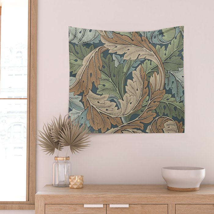 William Morris Acanthus Leaves Slate Blue Thyme Vintage Pattern Wall Tapestry Gallery Image 2