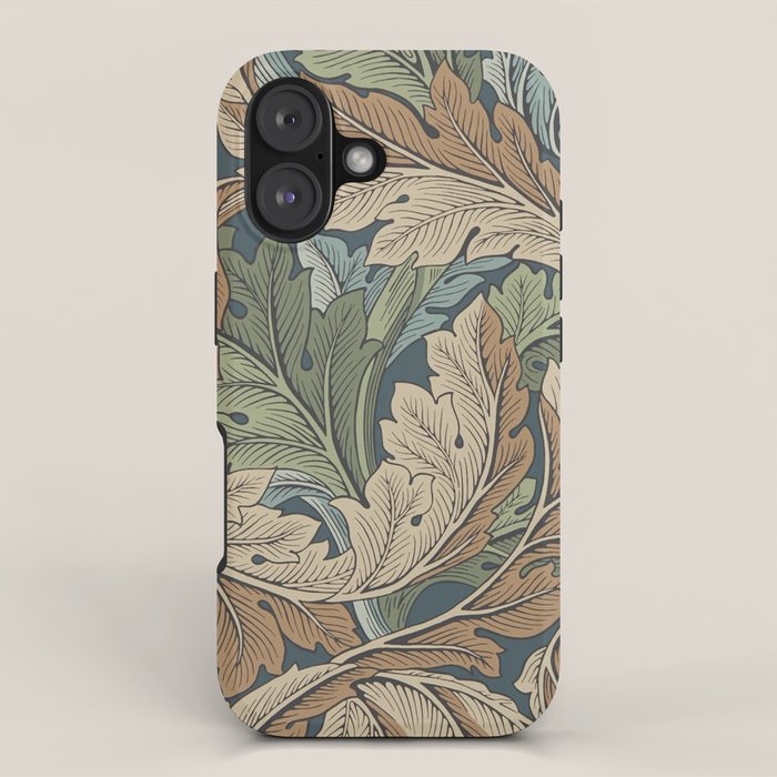 William Morris Acanthus Leaves Slate Blue Thyme Vintage Pattern iPhone Case Gallery Image 1