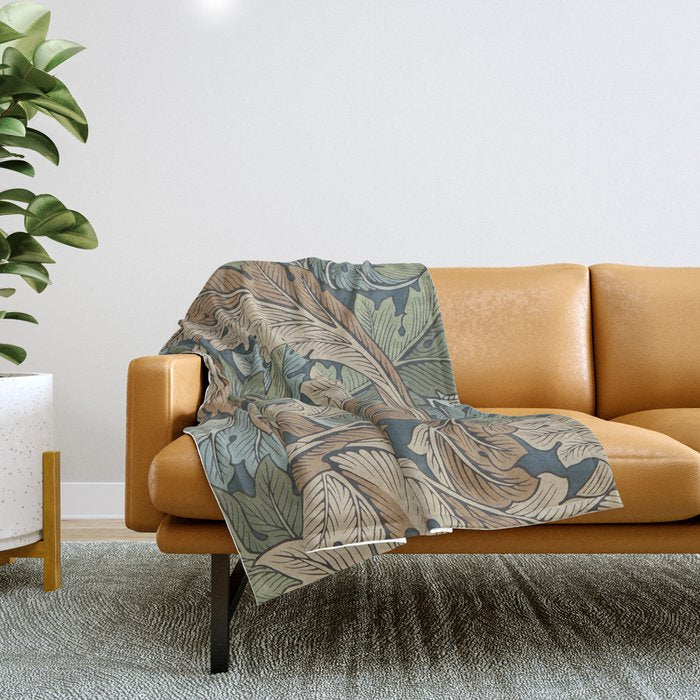 William Morris Acanthus Leaves Slate Blue Thyme Vintage Pattern Throw Blanket Gallery Image 1