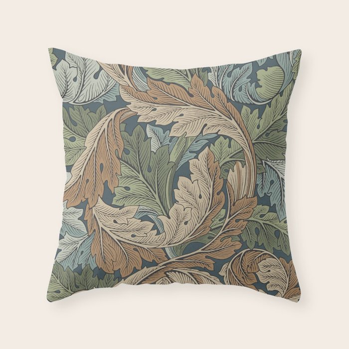 William Morris Acanthus Leaves Slate Blue Thyme Vintage Pattern Throw Pillow Gallery Image 1