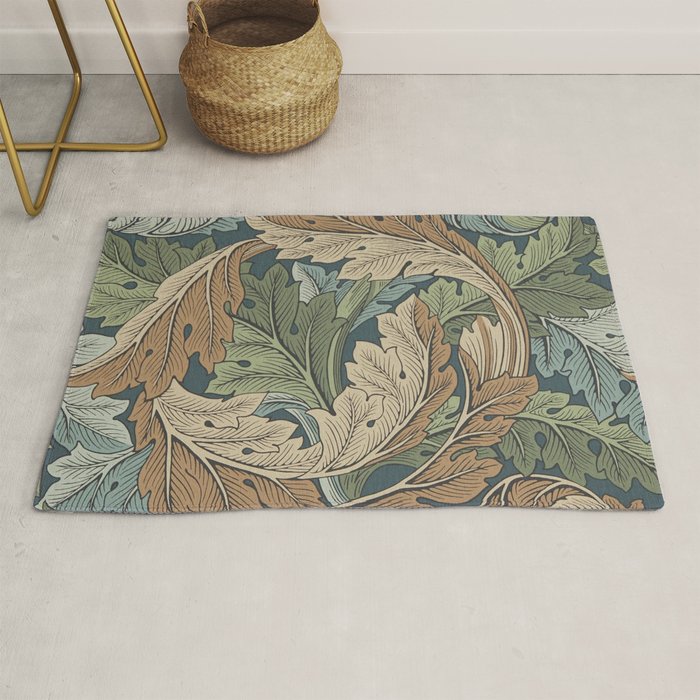 William Morris Acanthus Leaves Slate Blue Thyme Vintage Pattern Rug Gallery Image 1