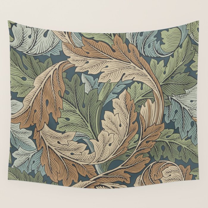 William Morris Acanthus Leaves Slate Blue Thyme Vintage Pattern Wall Tapestry Gallery Image 1