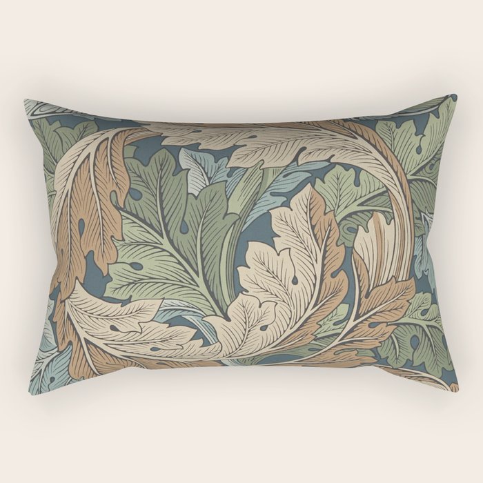 William Morris Acanthus Leaves Slate Blue Thyme Vintage Pattern Rectangular Pillow Gallery Image 1