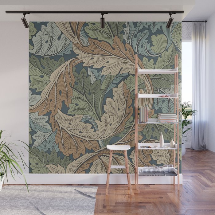 William Morris Acanthus Leaves Slate Blue Thyme Vintage Pattern Wall Mural Gallery Image 1