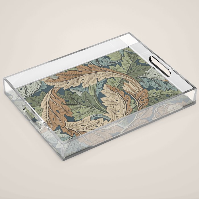 William Morris Acanthus Leaves Slate Blue Thyme Vintage Pattern Acrylic Tray Gallery Image 1