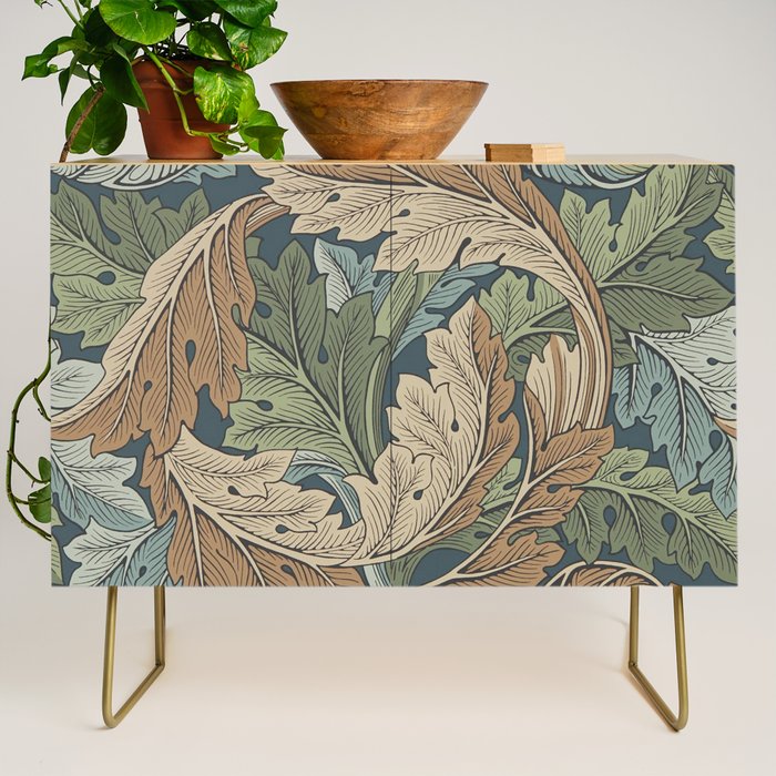 William Morris Acanthus Leaves Slate Blue Thyme Vintage Pattern Credenza Gallery Image 1