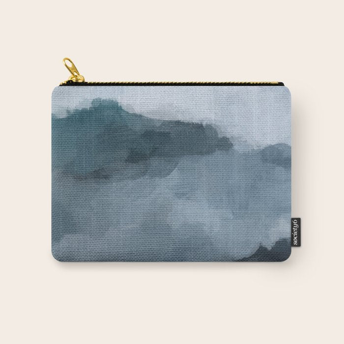 Big Wave Sunset - Navy Blue Surf Indigo Light Blue Clouds Abstract Nature Ocean Painting Art Print Carry All Pouch Gallery Image 1