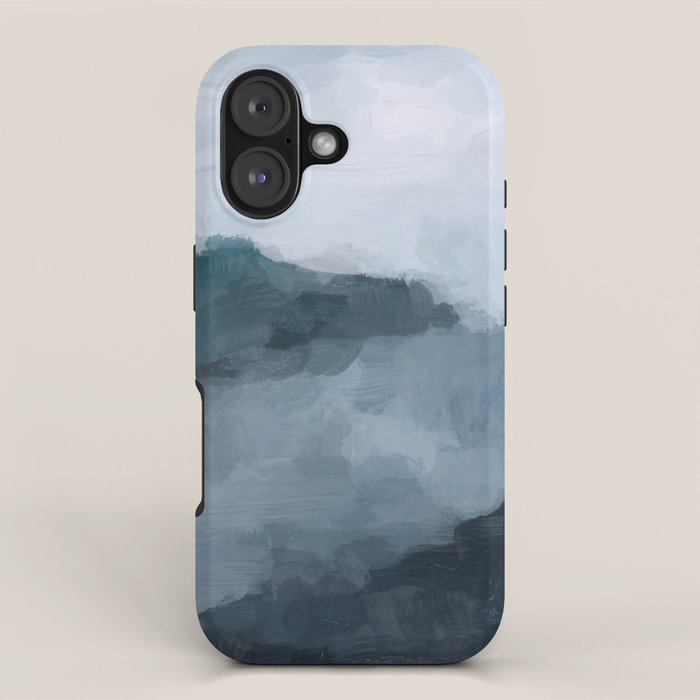 Big Wave Sunset - Navy Blue Surf Indigo Light Blue Clouds Abstract Nature Ocean Painting Art Print iPhone Case Gallery Image 1