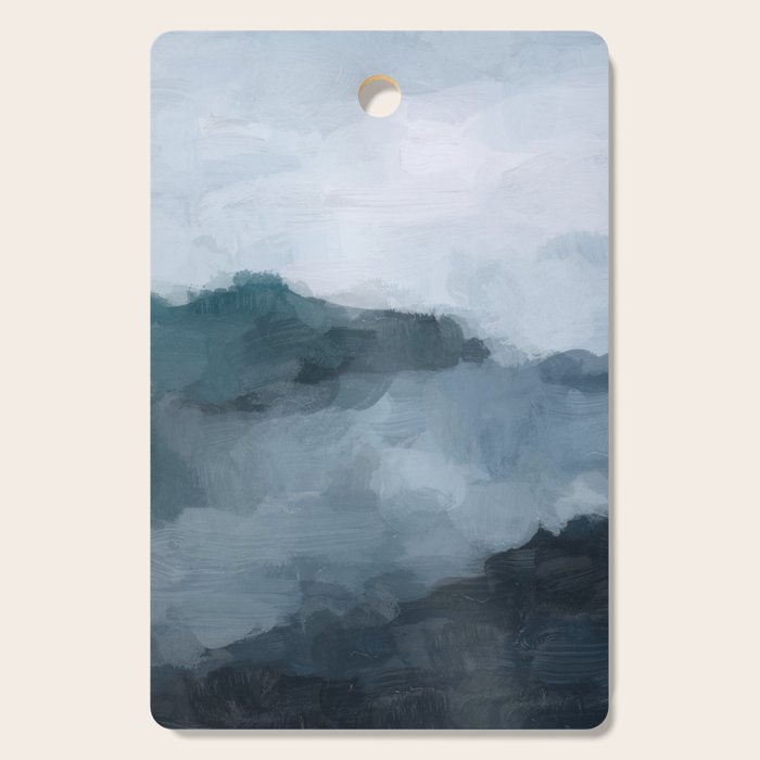 Big Wave Sunset - Navy Blue Surf Indigo Light Blue Clouds Abstract Nature Ocean Painting Art Print Cutting Board Gallery Image 1