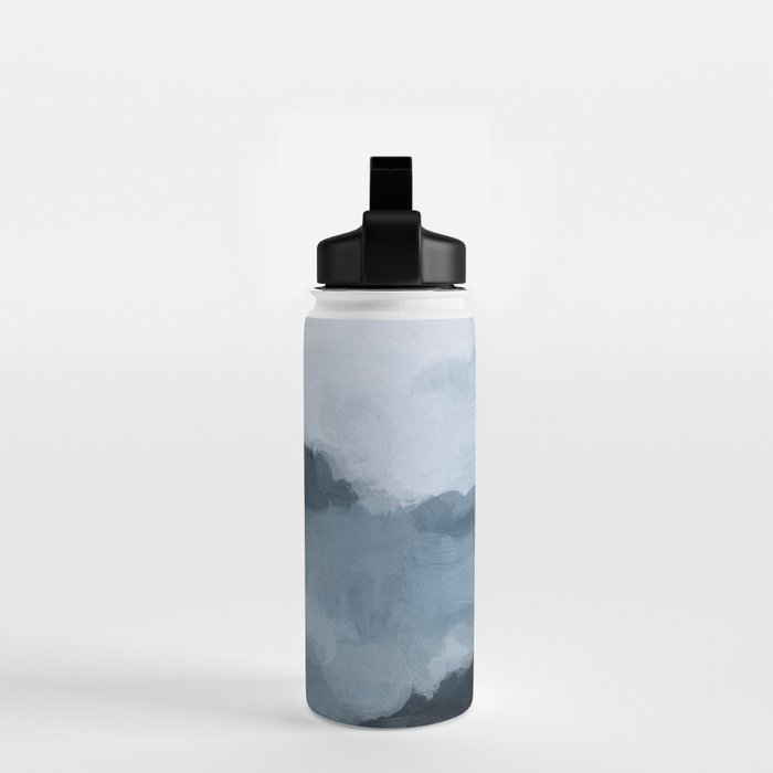 Big Wave Sunset - Navy Blue Surf Indigo Light Blue Clouds Abstract Nature Ocean Painting Art Print Water Bottle Gallery Image 2
