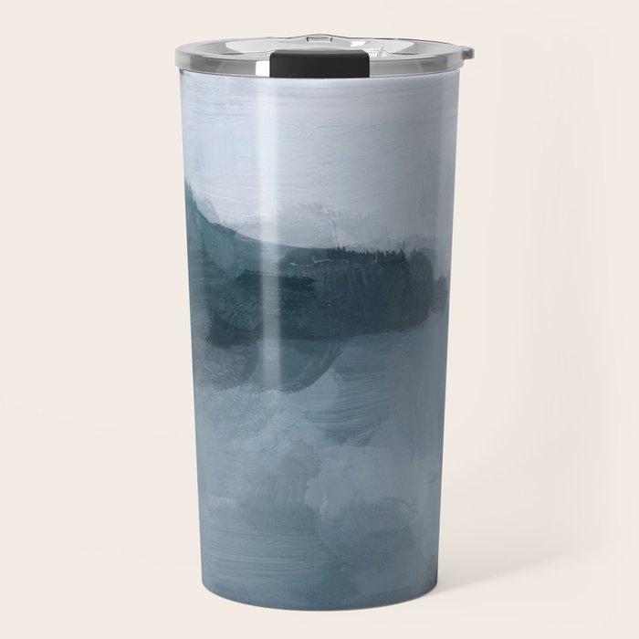 Big Wave Sunset - Navy Blue Surf Indigo Light Blue Clouds Abstract Nature Ocean Painting Art Print Travel Mug Gallery Image 1