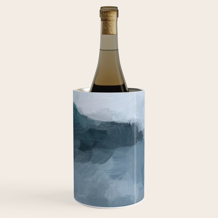 Big Wave Sunset - Navy Blue Surf Indigo Light Blue Clouds Abstract Nature Ocean Painting Art Print Wine Chiller Gallery Image 1
