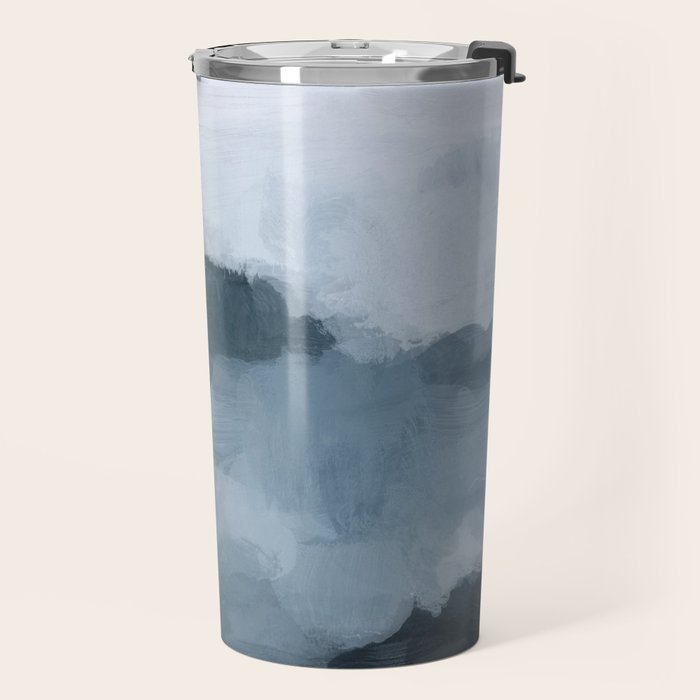 Big Wave Sunset - Navy Blue Surf Indigo Light Blue Clouds Abstract Nature Ocean Painting Art Print Travel Mug Gallery Image 2