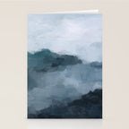Big Wave Sunset - Navy Blue Surf Indigo Light Blue Clouds Abstract Nature Ocean Painting Art Print Stationery Card Gallery Image 2