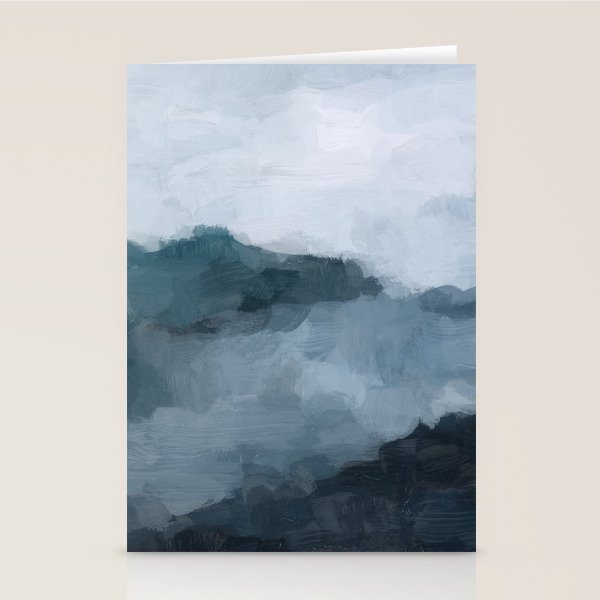 Big Wave Sunset - Navy Blue Surf Indigo Light Blue Clouds Abstract Nature Ocean Painting Art Print Stationery Card Gallery Image 2