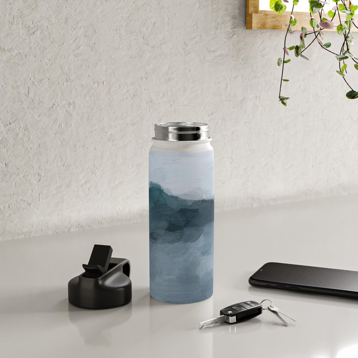 Big Wave Sunset - Navy Blue Surf Indigo Light Blue Clouds Abstract Nature Ocean Painting Art Print Water Bottle Gallery Image 4