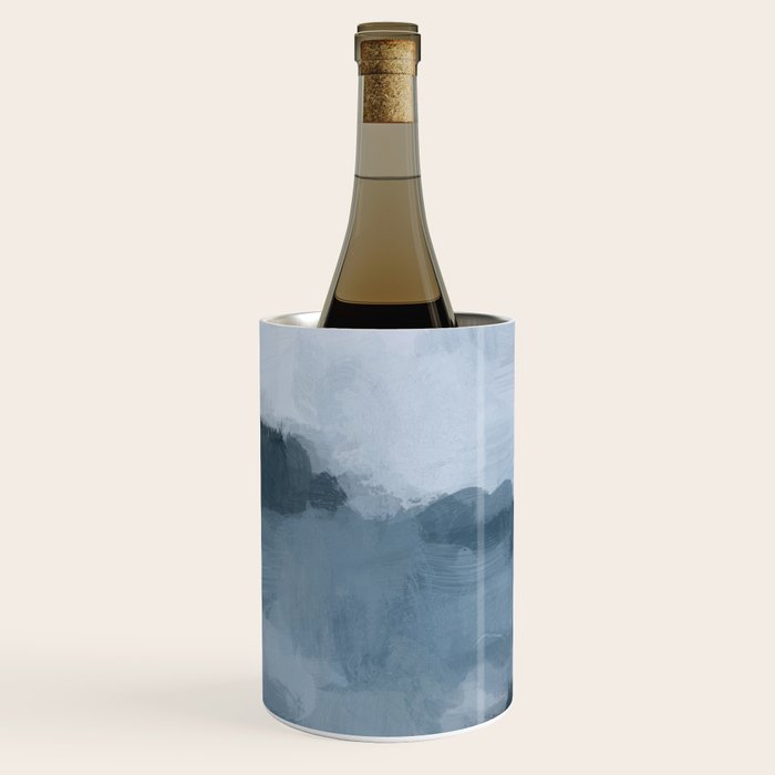 Big Wave Sunset - Navy Blue Surf Indigo Light Blue Clouds Abstract Nature Ocean Painting Art Print Wine Chiller Gallery Image 3