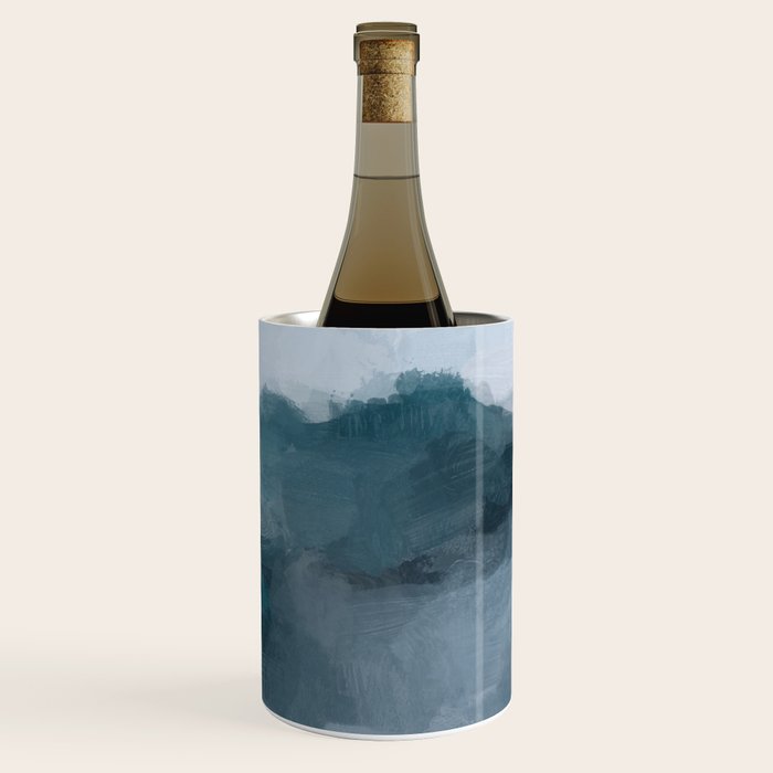Big Wave Sunset - Navy Blue Surf Indigo Light Blue Clouds Abstract Nature Ocean Painting Art Print Wine Chiller Gallery Image 2