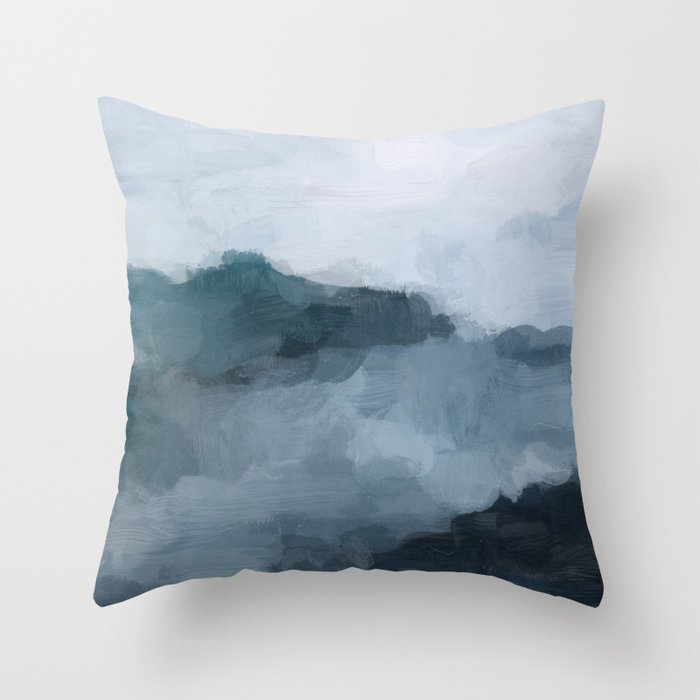 Big Wave Sunset - Navy Blue Surf Indigo Light Blue Clouds Abstract Nature Ocean Painting Art Print Throw Pillow Gallery Image 6