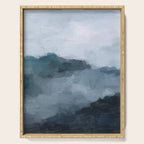 Big Wave Sunset - Navy Blue Surf Indigo Light Blue Clouds Abstract Nature Ocean Painting Art Print Serving Tray Gallery Image 1