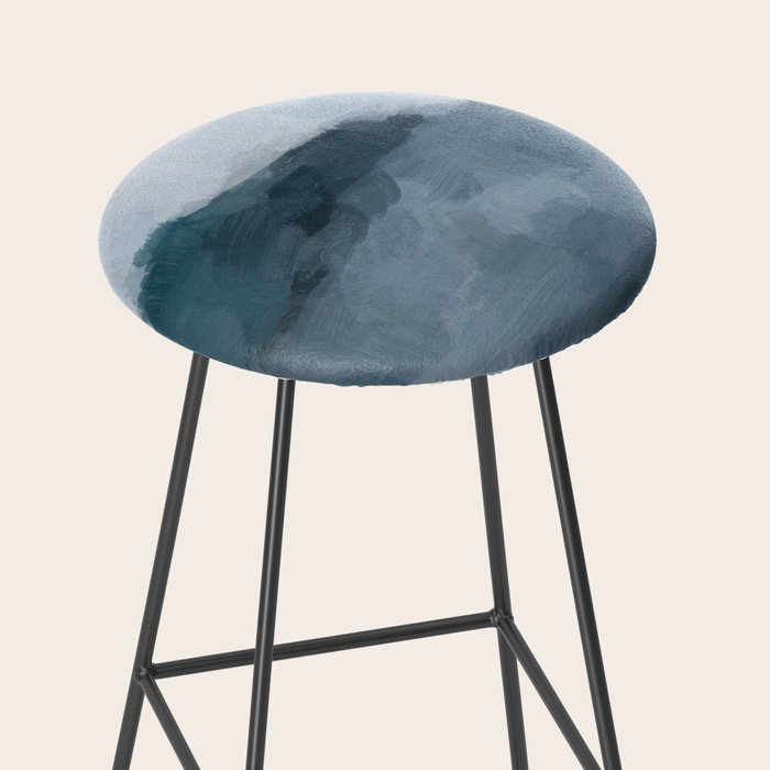 Big Wave Sunset - Navy Blue Surf Indigo Light Blue Clouds Abstract Nature Ocean Painting Art Print Stool Gallery Image 2