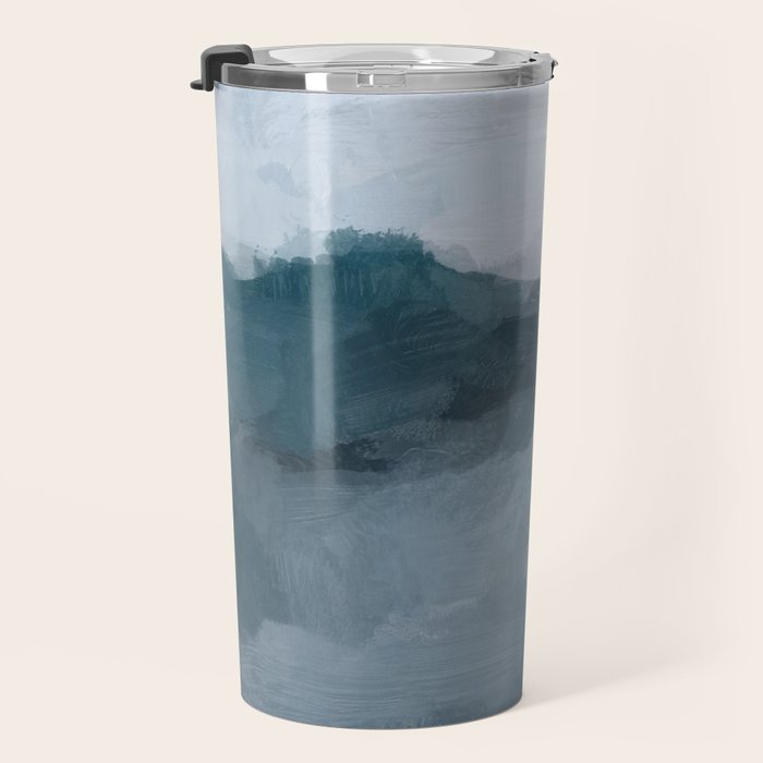 Big Wave Sunset - Navy Blue Surf Indigo Light Blue Clouds Abstract Nature Ocean Painting Art Print Travel Mug Gallery Image 3