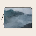 Big Wave Sunset - Navy Blue Surf Indigo Light Blue Clouds Abstract Nature Ocean Painting Art Print Laptop Sleeve Gallery Image 1