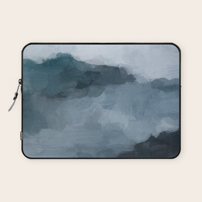 Big Wave Sunset - Navy Blue Surf Indigo Light Blue Clouds Abstract Nature Ocean Painting Art Print Laptop Sleeve Gallery Image 1