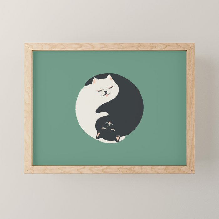 Hidden cat 26g Green yin yang hug Mini Art Print Gallery Image 1