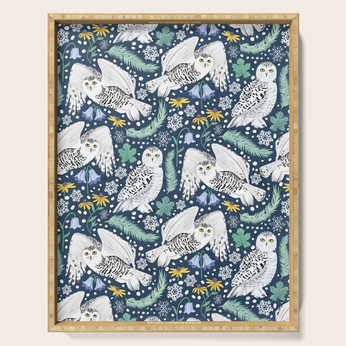 Snowy Owls on a Snowy Eve Serving Tray Gallery Image 1