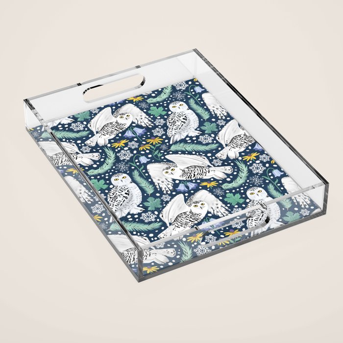Snowy Owls on a Snowy Eve Acrylic Tray Gallery Image 1