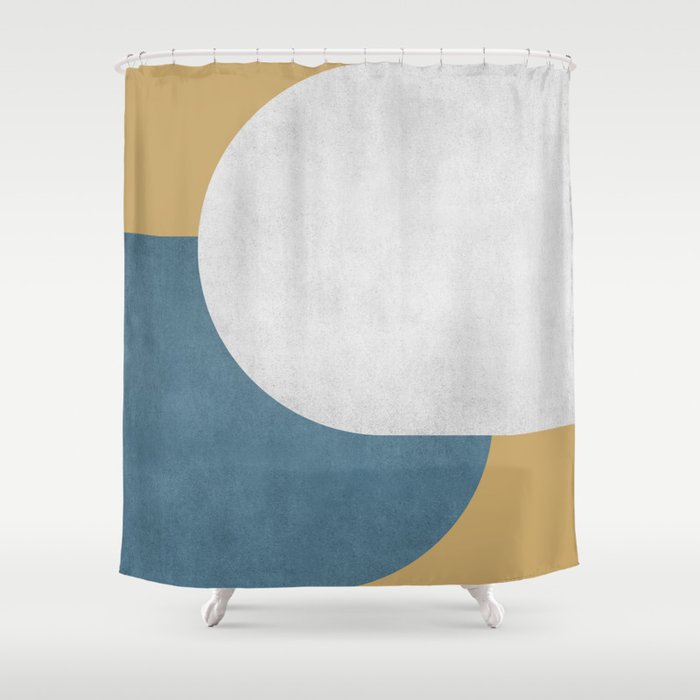 Halfmoon Colorblock - White Blue on Gold Shower Curtain Gallery Image 1