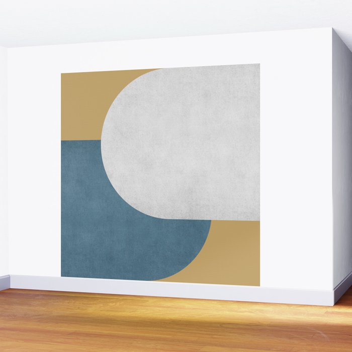 Halfmoon Colorblock - White Blue on Gold Wall Mural Gallery Image 2