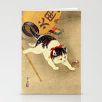 Japanese Woodblock Print Cat Lantern Playful Vintage Art Stationery Card Gallery Image 2