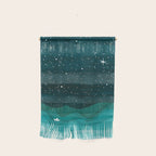Starry Ocean, teal sailboat watercolor sea waves night Wall Hanging Gallery Image 1
