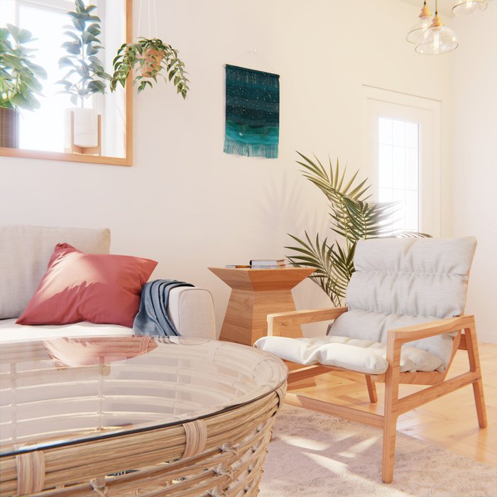 Starry Ocean, teal sailboat watercolor sea waves night Wall Hanging Gallery Image 2