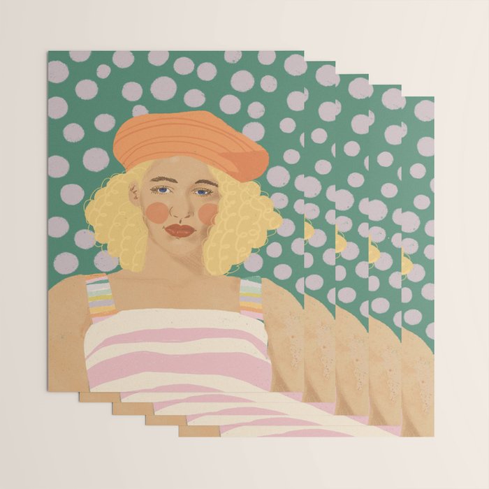 Beret girl Wrapping Paper Gallery Image 3