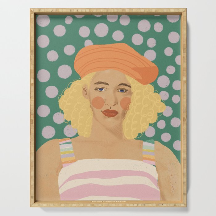 Beret girl Serving Tray Gallery Image 1