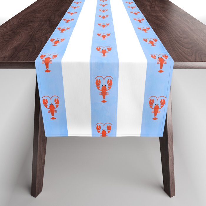 Red Lobsters On Hand-Painted Bright Blue Stripes Table Runner Gallery Image 1