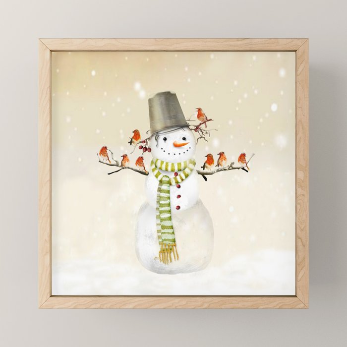 Snowman and Birds Mini Art Print Gallery Image 1