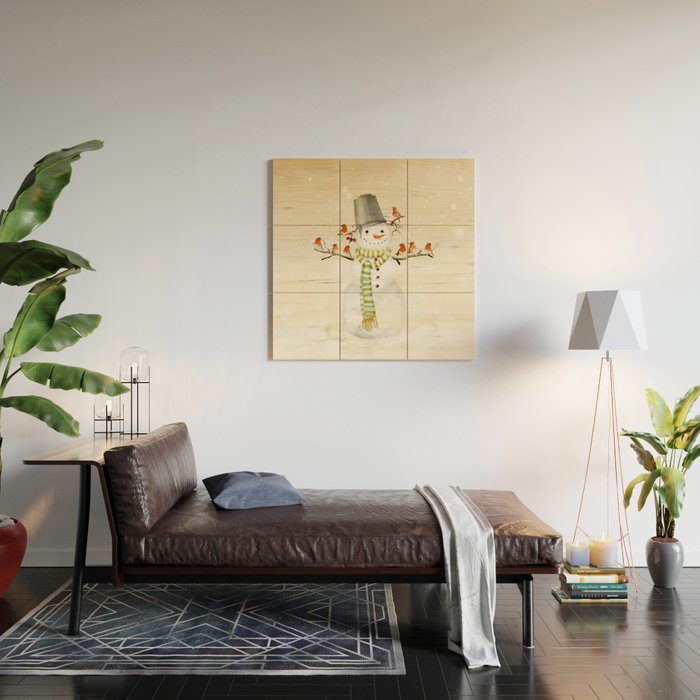 Snowman and Birds Wood Wall Art Gallery Image 2