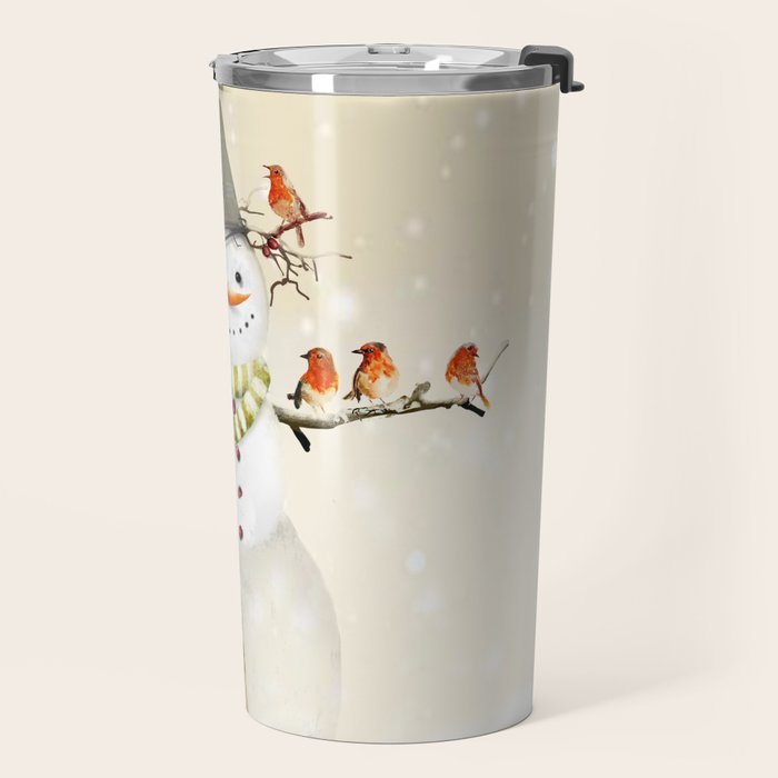 Snowman and Birds Travel Mug Gallery Image 2