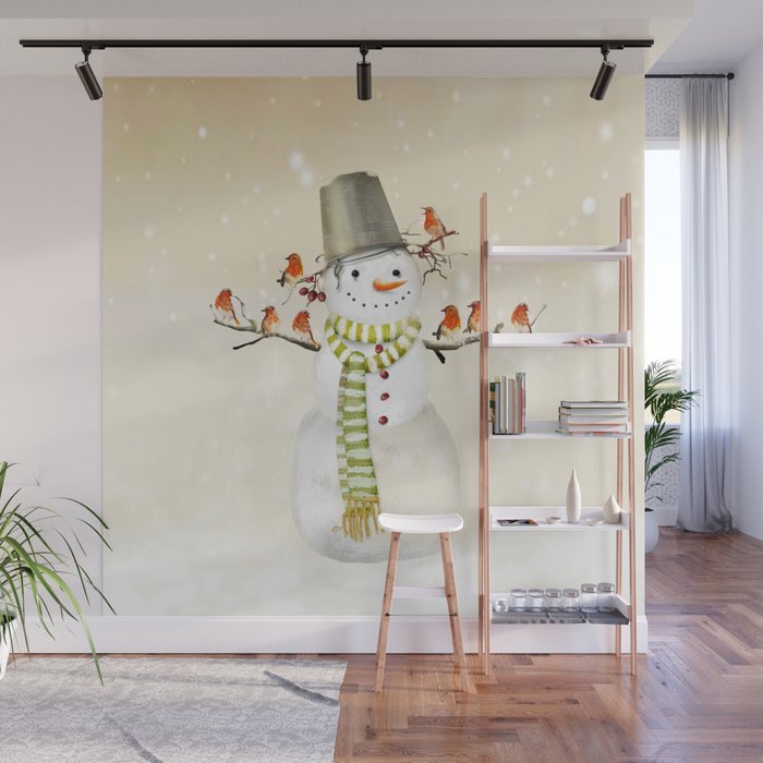 Snowman and Birds Wall Mural Gallery Image 1