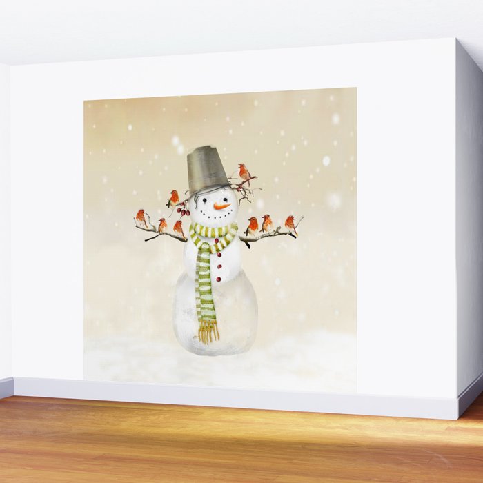 Snowman and Birds Wall Mural Gallery Image 2