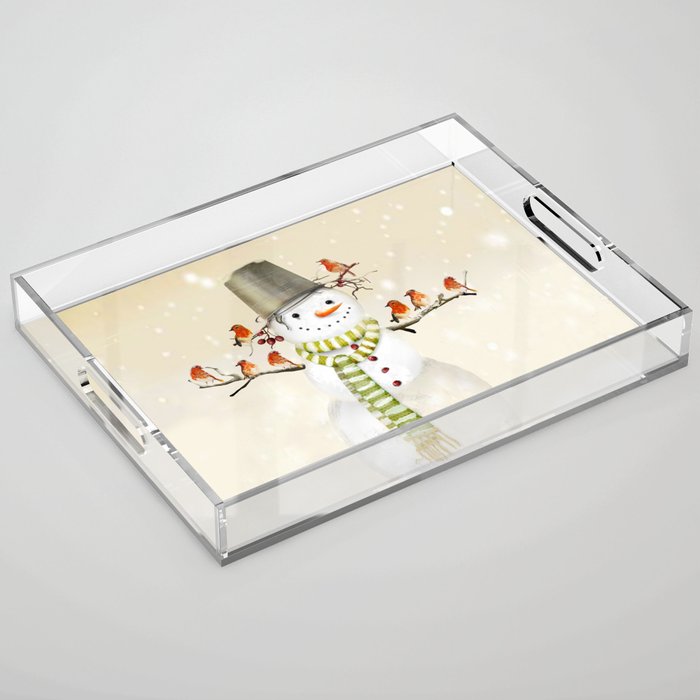 Snowman and Birds Acrylic Tray Gallery Image 1