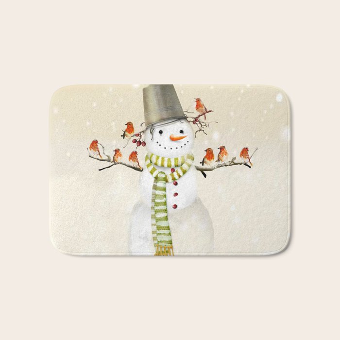Snowman and Birds Bath Mat Gallery Image 1