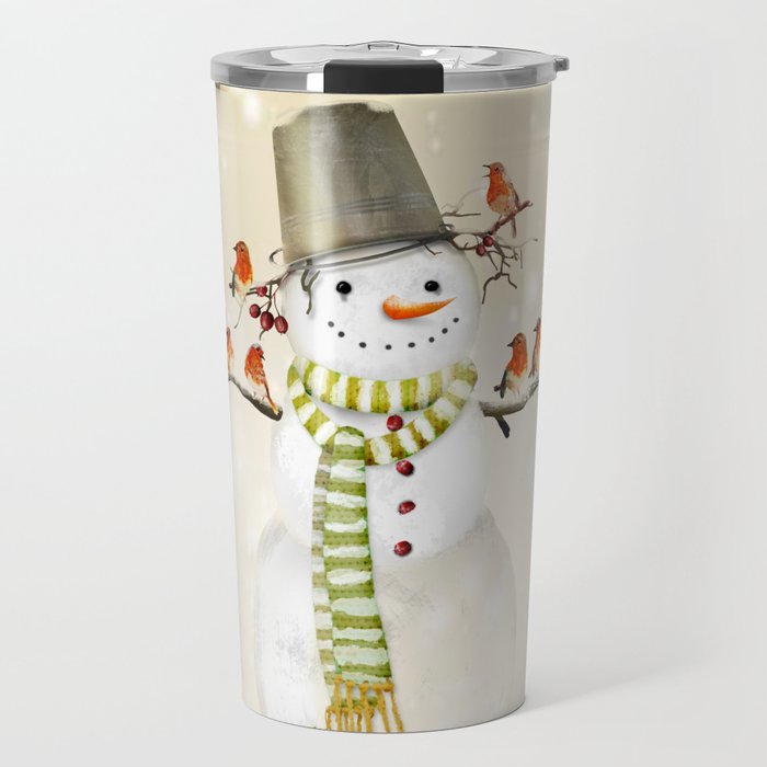 Snowman and Birds Travel Mug Gallery Image 1