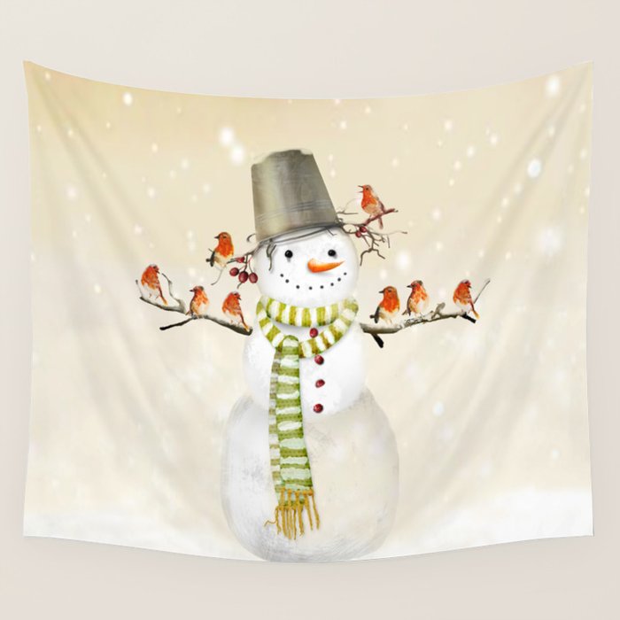 Snowman and Birds Wall Tapestry Gallery Image 1