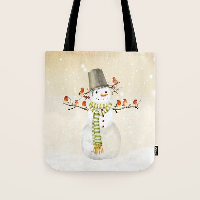 Snowman and Birds Tote Bag Gallery Image 1